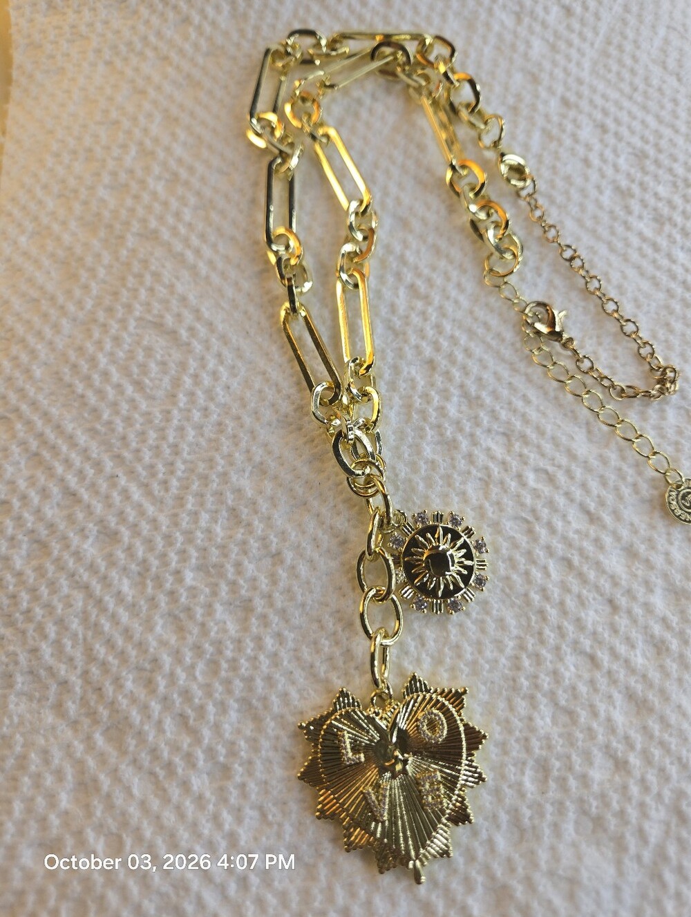 Victoria Emerson Gold Sunburst & Heart Love Pendant Necklace